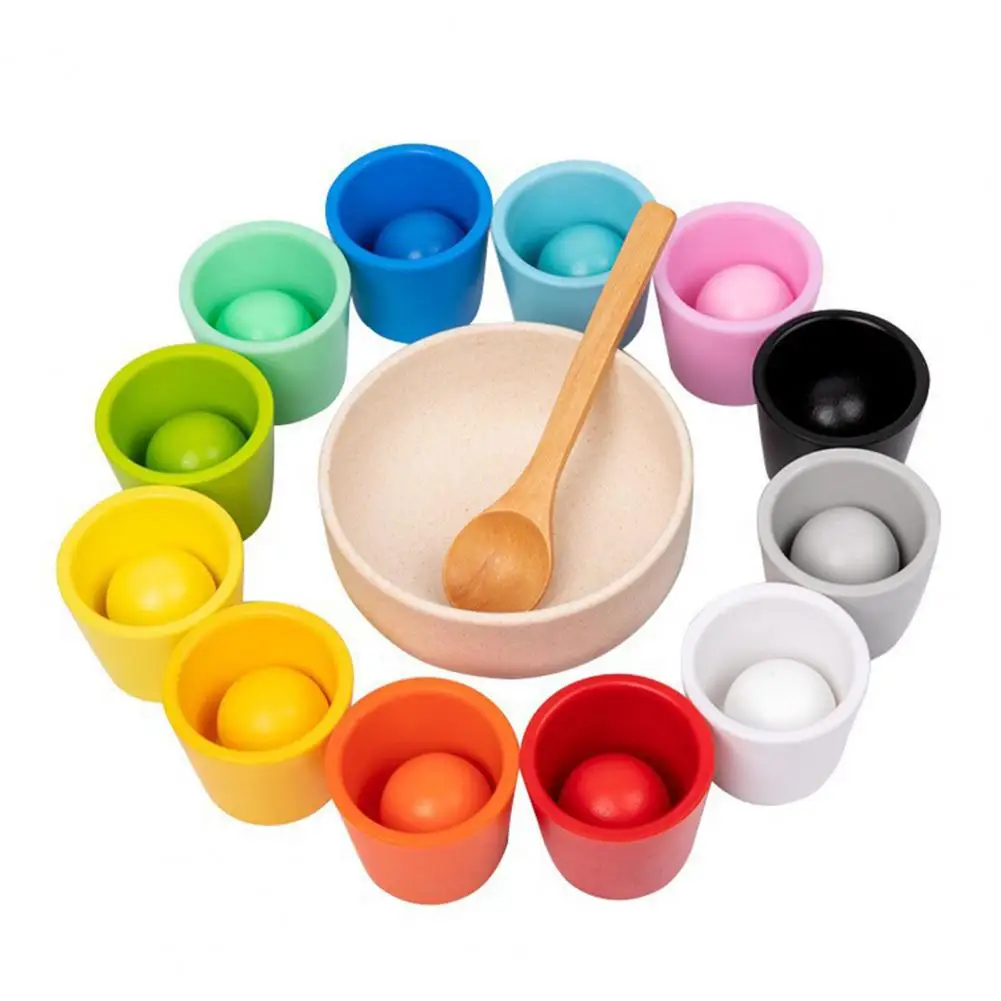 Regenbogen-Mann-Sortierspielzeug, pädagogisches Farbsortierspielzeug-Set für Kleinkinder, Holztasse, passendes Spiel mit 12 Farben für Jungen