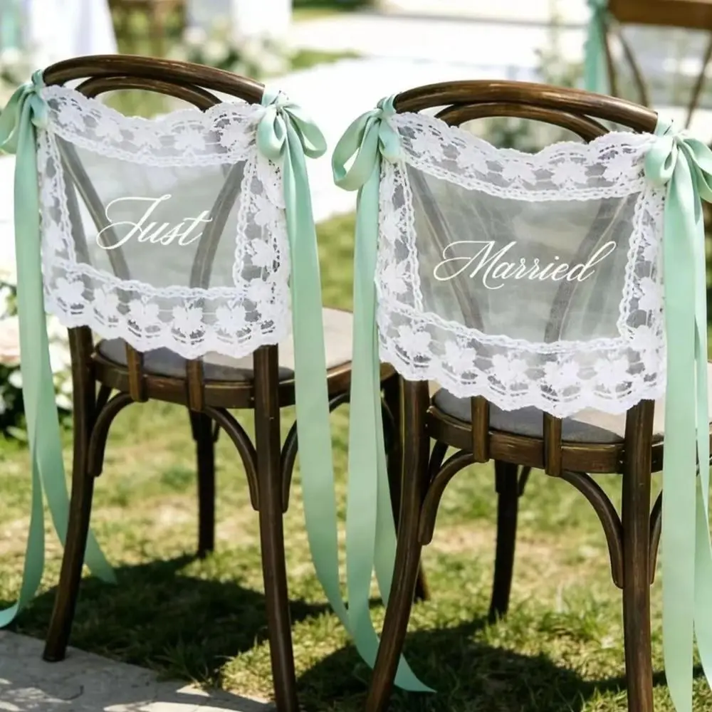 2PCS French Romantic Wedding Chair Back Lace Cover Reusable Multi Purpose Wedding Chair Decoration Creative Strap Chair Cover