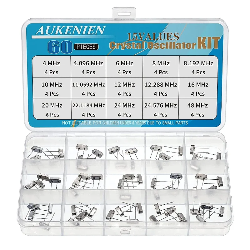 AUKENIEN Quartz Oscillator Kit 15 Values 60 Pieces 4MHz TO 48MHz Quartz Crystal Oscillator