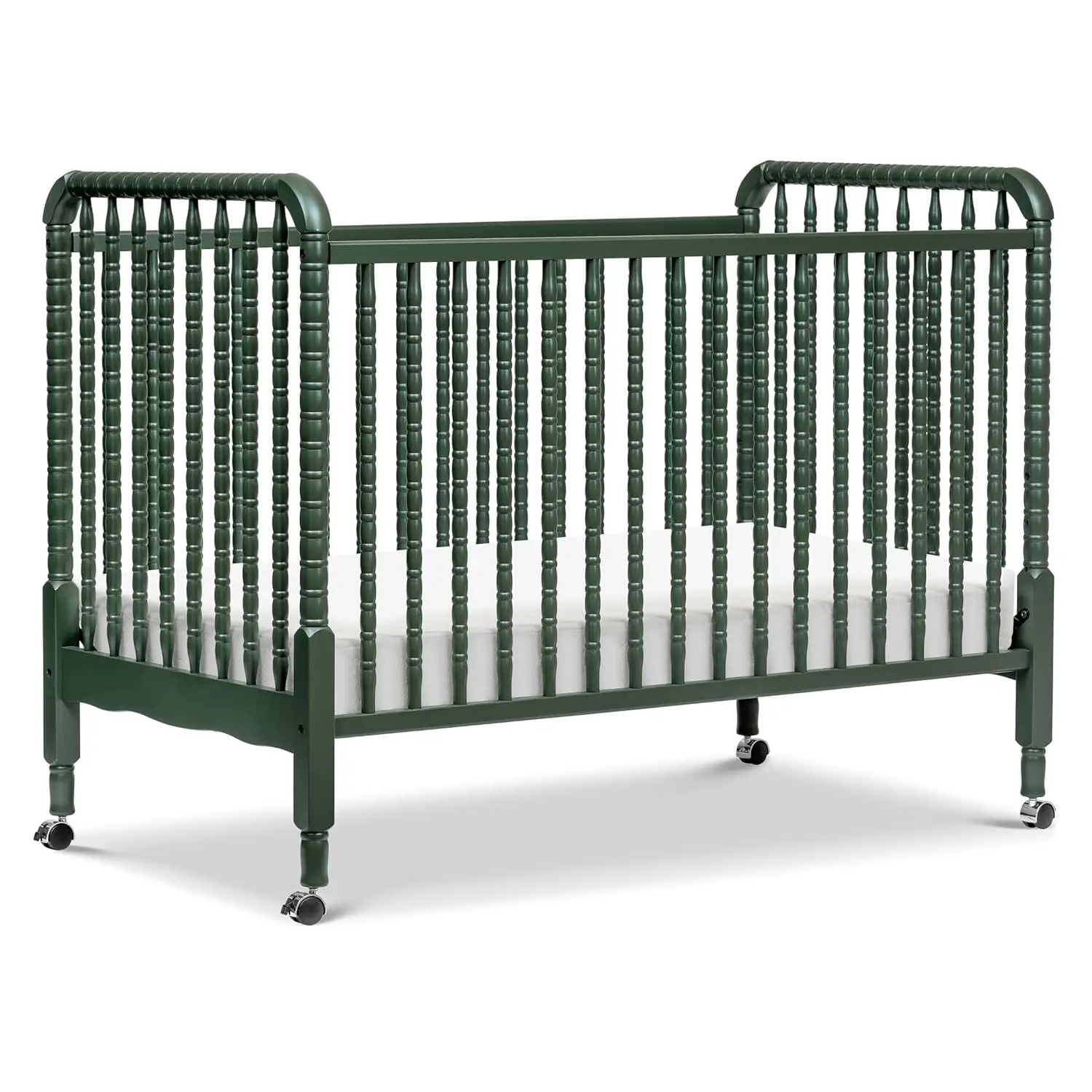 Jenny Lind 3-in-1 Convertible Crib in Forest Green, Removable Wheels, Greenguard Gold