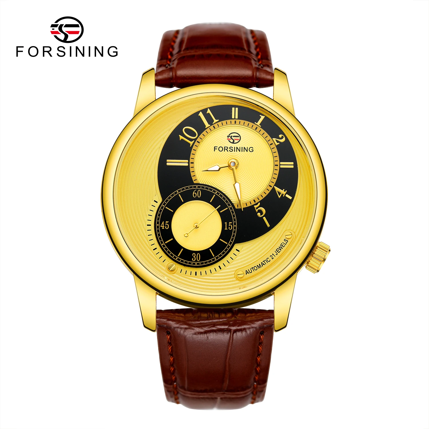 

Fashion Forsining Top Brand Luxury Golden Case Creative Dial Man Mechanical Stylish Leather Self-winding Watch Relogio Masculino