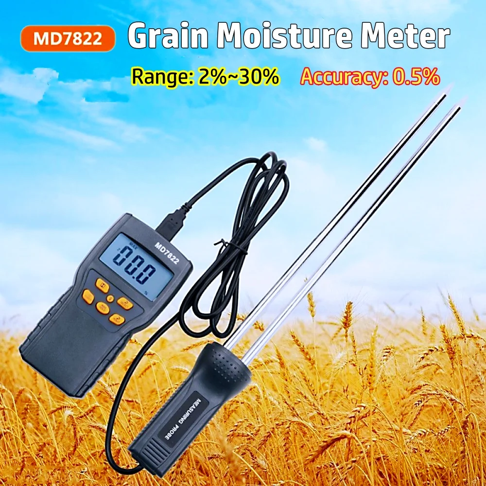 MD7822 Handheld Digital Grain Moisture Meter LCD Display High Precision Humidity Tester Contains Wheat Corn Rice Moisture Meter