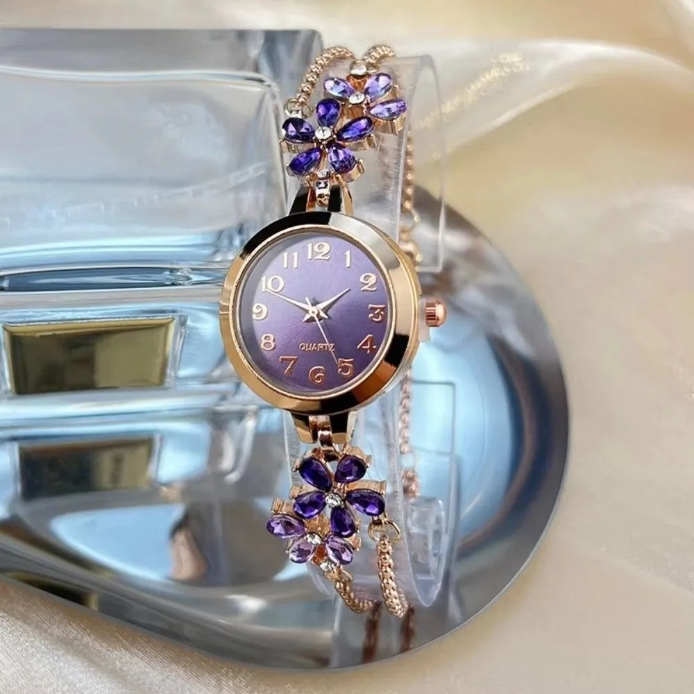 Exquisite Women's Bracelet Watch Luxury Vintage Flower Quartz Wristwatch Decorative Drawstring Design Vintage Female Clock Women