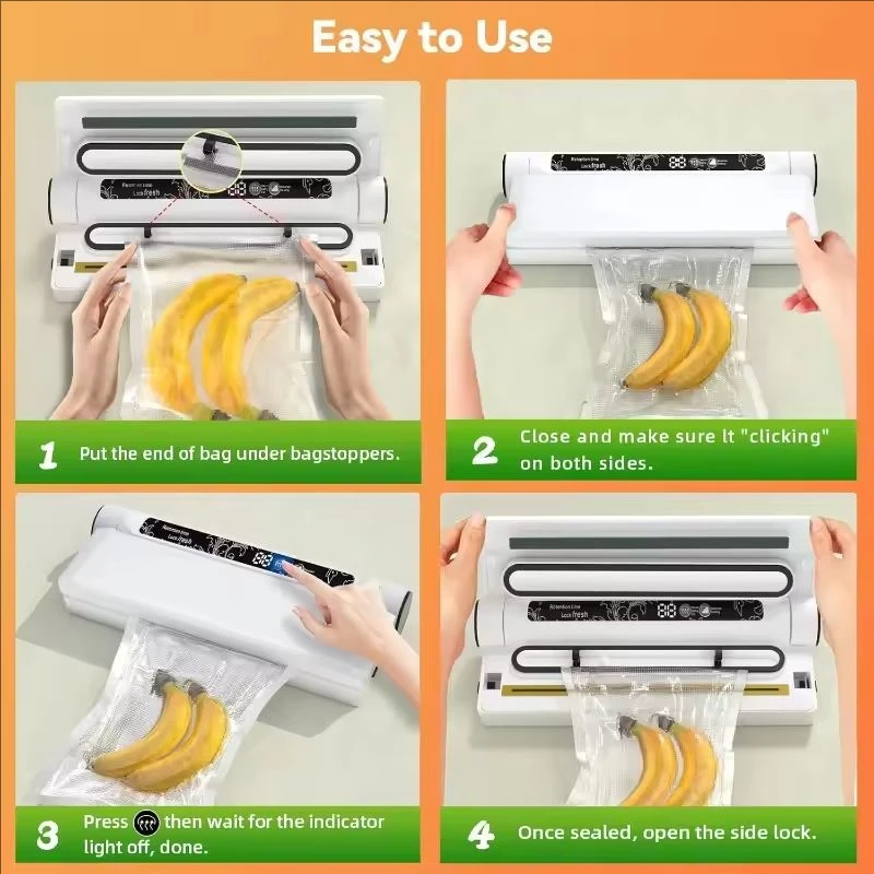 Food Storage Vacuum Sealer Machine 75KPA Strong Suction Dry/Wet Modes 20 Vacuum Seal Bags for Food Digital Lightweight Home Use