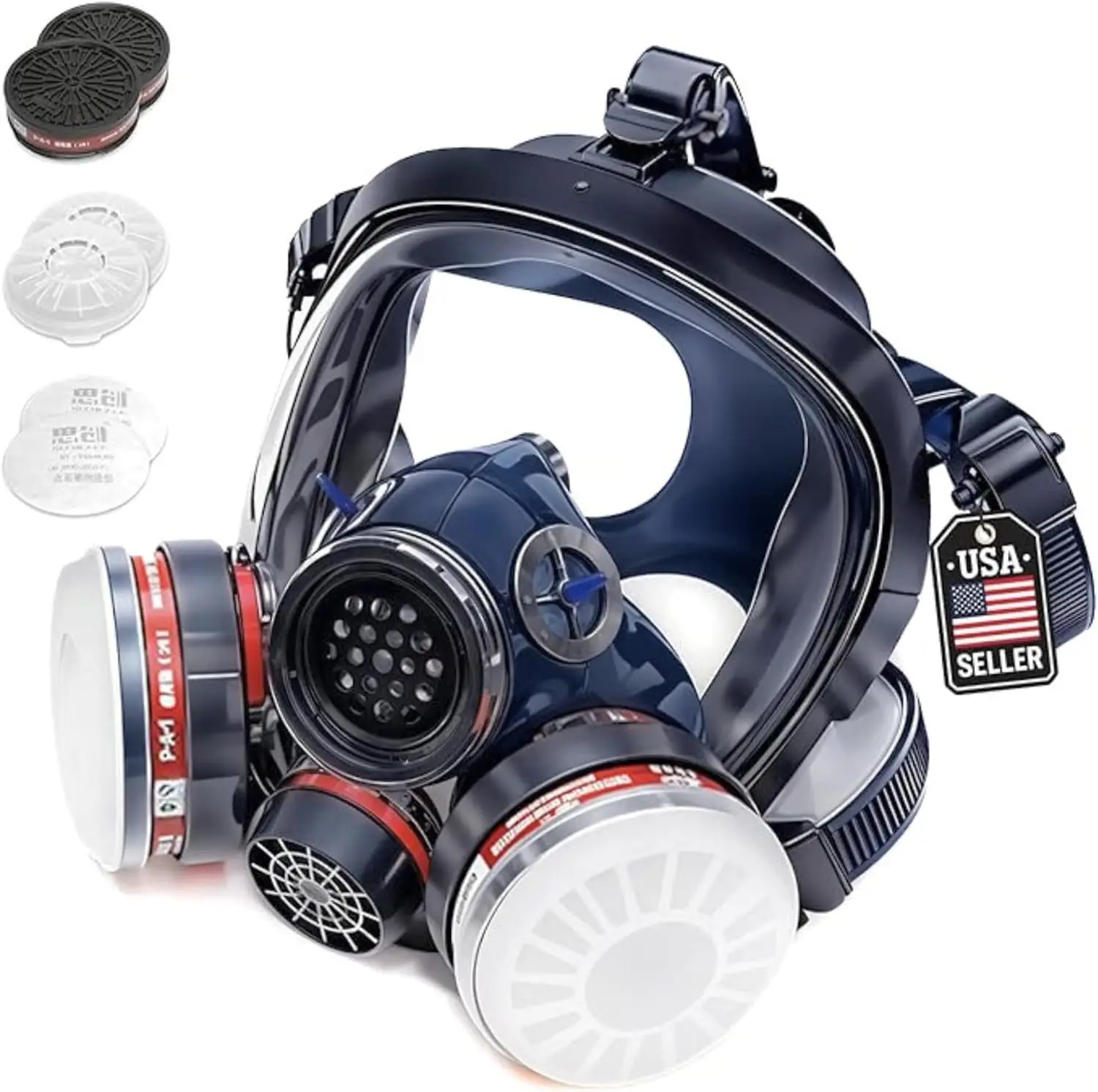 

Full Face Respirator with Anti-Fog Lens, Adjustable Fit for Chemical & Particulate Protection, Includes 2 Filters