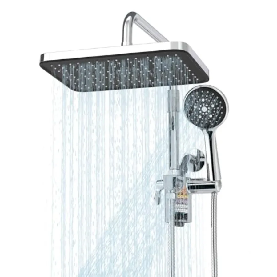 

Filtered Shower Head with Handheld Spray Combo12 inch High Pressure Rainfall Shower Head with Adjustable Slide Bar Dual Rainfal