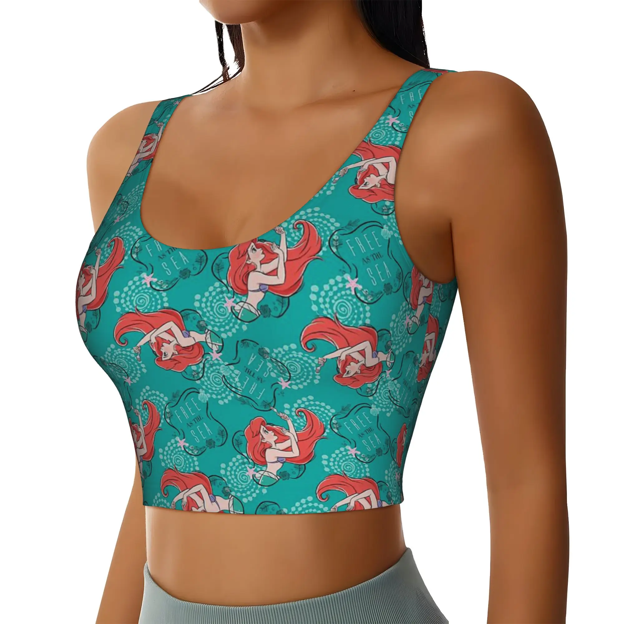 Custom Littles Anime Mermaides Sports Bra for Women  High Impact Workout Yoga Crop Top