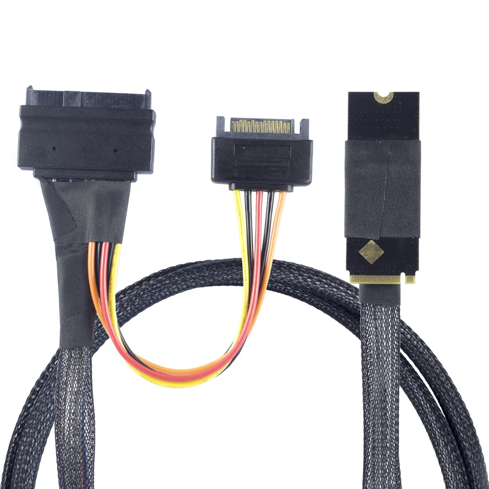 JavicTech PCIe 4.0 M.2 to U.2 Adapter, M.2 to SFF-8639 U.2 NVMe SSD Cable with 15Pin Power, Left Exit