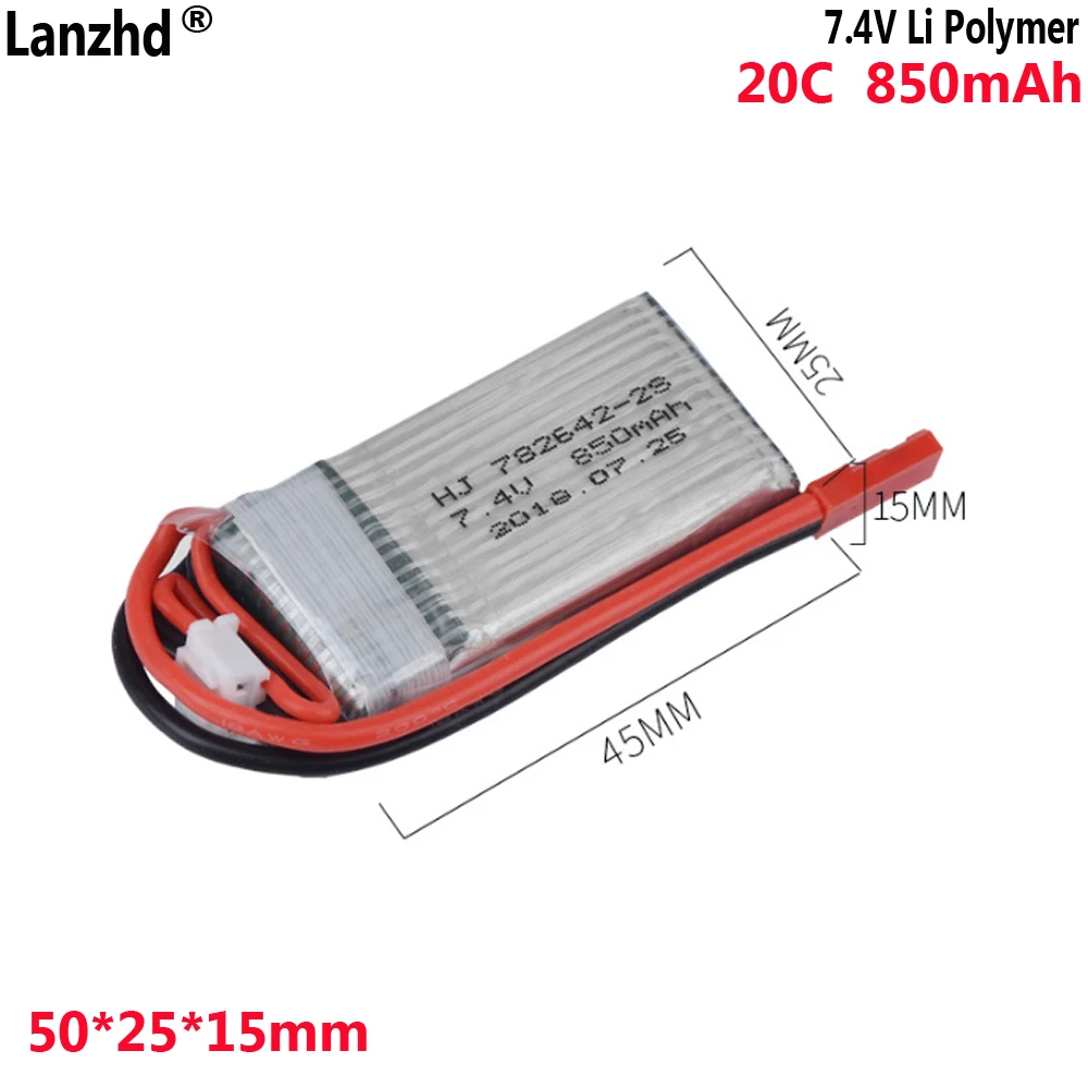

2S 7.4V Lithium battery 850mAh 20C For Model aircraft battery Universal power car or ship model toys 802540 782642