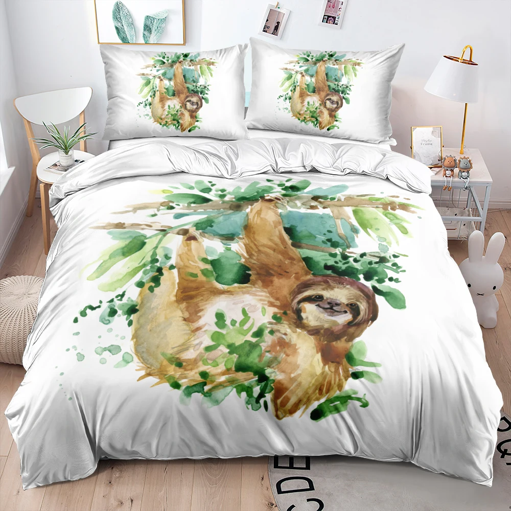 3D Digital Cute Sloth Duvet Cover Set White Comforter Cover Set Twin Full Queen King Size 210x210cm Bedding Set Home Textile