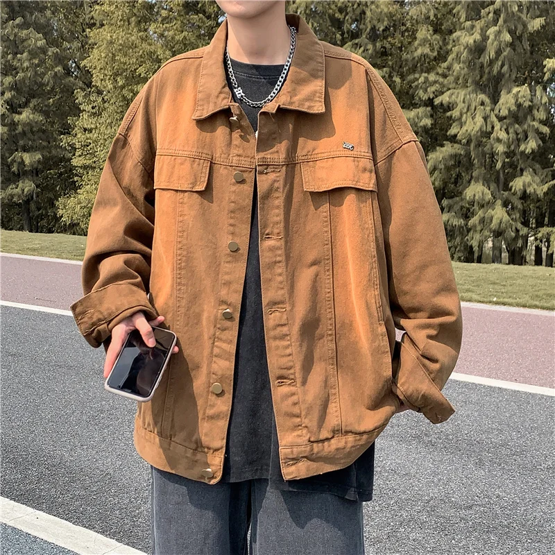 

Men's Casual Workwear Jean Jacket Loose Casual Versatile Youthful Male Solid Color Tops Jacket Mens Fashion Denim Jackets Z13