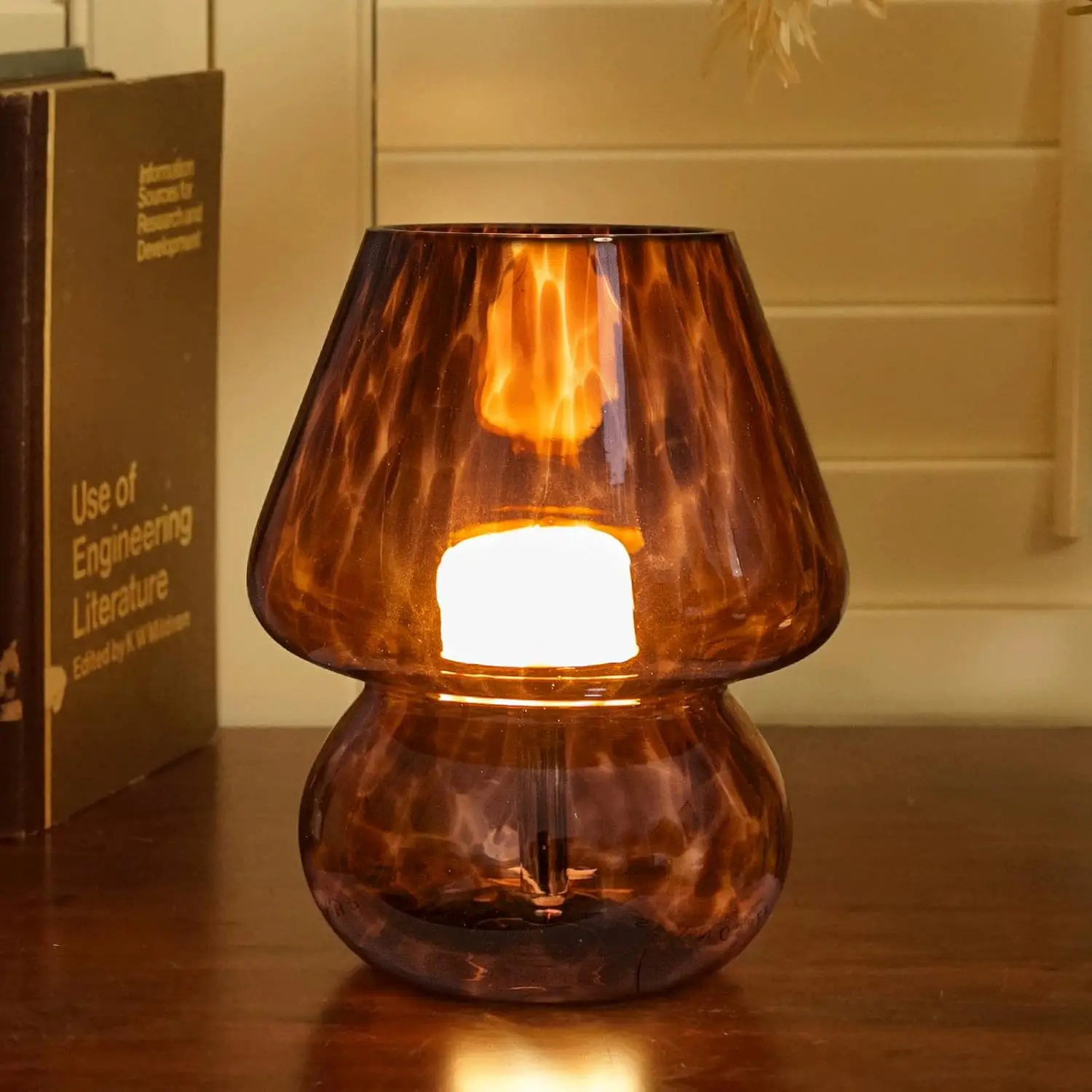 مصباح فطر USB عتيق مع 3 درجات حرارة LED، ضوء ليلي قابل للتعتيم لغرفة النوم، غرفة المعيشة، المدخل - كهرمان ذهبي