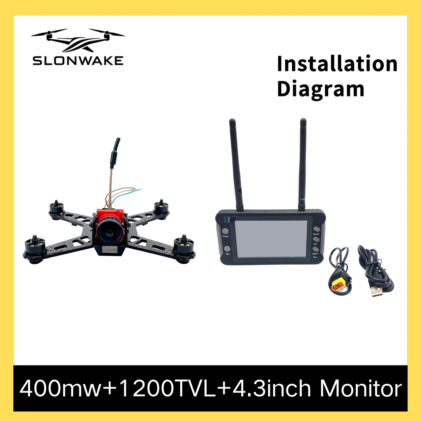 5.8G FPV Monitor with DVR  4.3 Inch LCD Display and 5.8G 48CH 400mW Transmitter Starlight HDR OSD 1200TVL fpv camera for RC VTX
