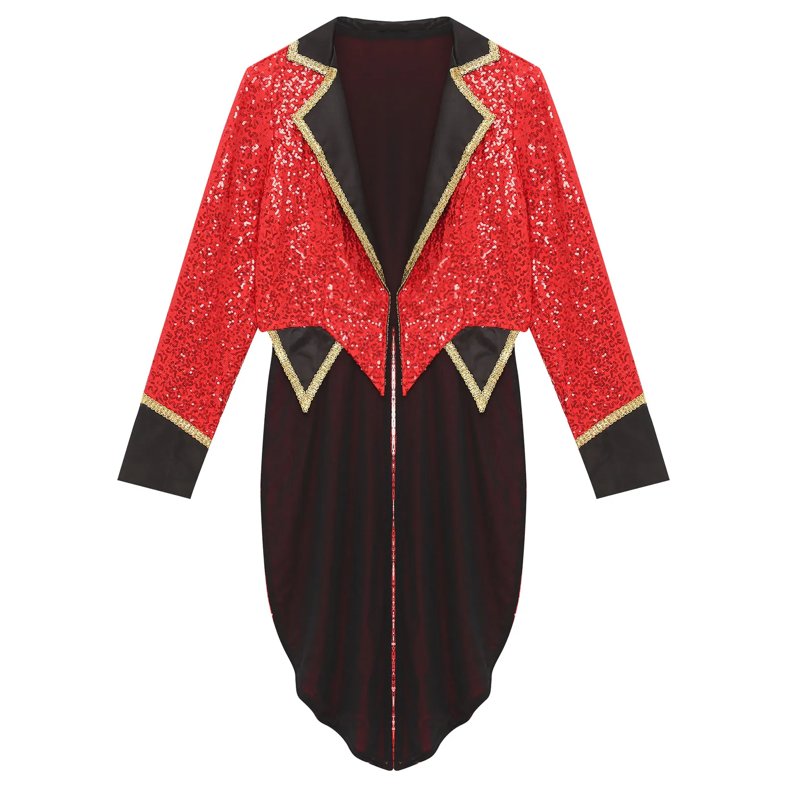 Costumes de Magicien LYus Ringmaster pour Femme, Tailcoat à Paillettes, Veste d'Halloween, Revers Cranté, Manches sulf, Smoking Ouvert sur le Devant