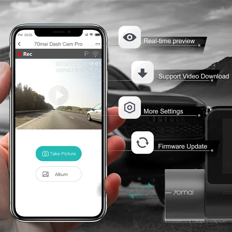 Original 70mai Dash Cam Pro 1944P Speed & Coordinates GPS ADAS 70mai Pro Car Dash Camera WiFi DVR English Control 24H Parking