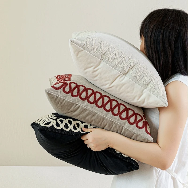 Simple Embroidery Pillows Retro Linen Color Cushion Case Nature Square Decorative Pillow Cover For Sofa Chair Home Decorations 4