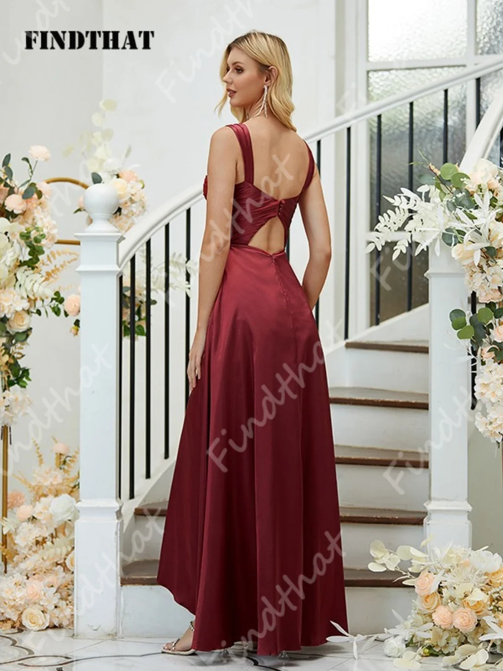 Findthat A-Line Satin Evening Formal Dress for Women Sweetheart Ruched Straps Asymmetrical Bridesmaid Party Gowns Customized