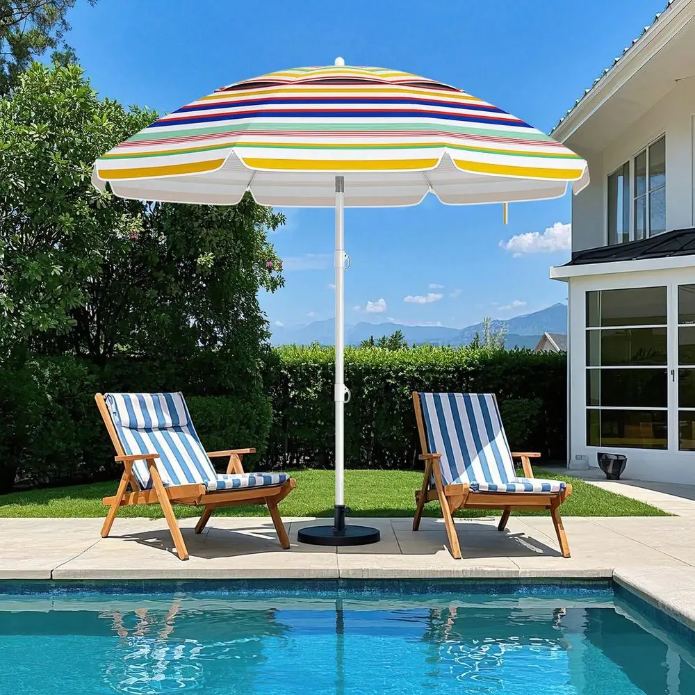 

6.5 FT Beach Umbrella Folding Outdoor Parasol With Push Button Tilt Air Vent