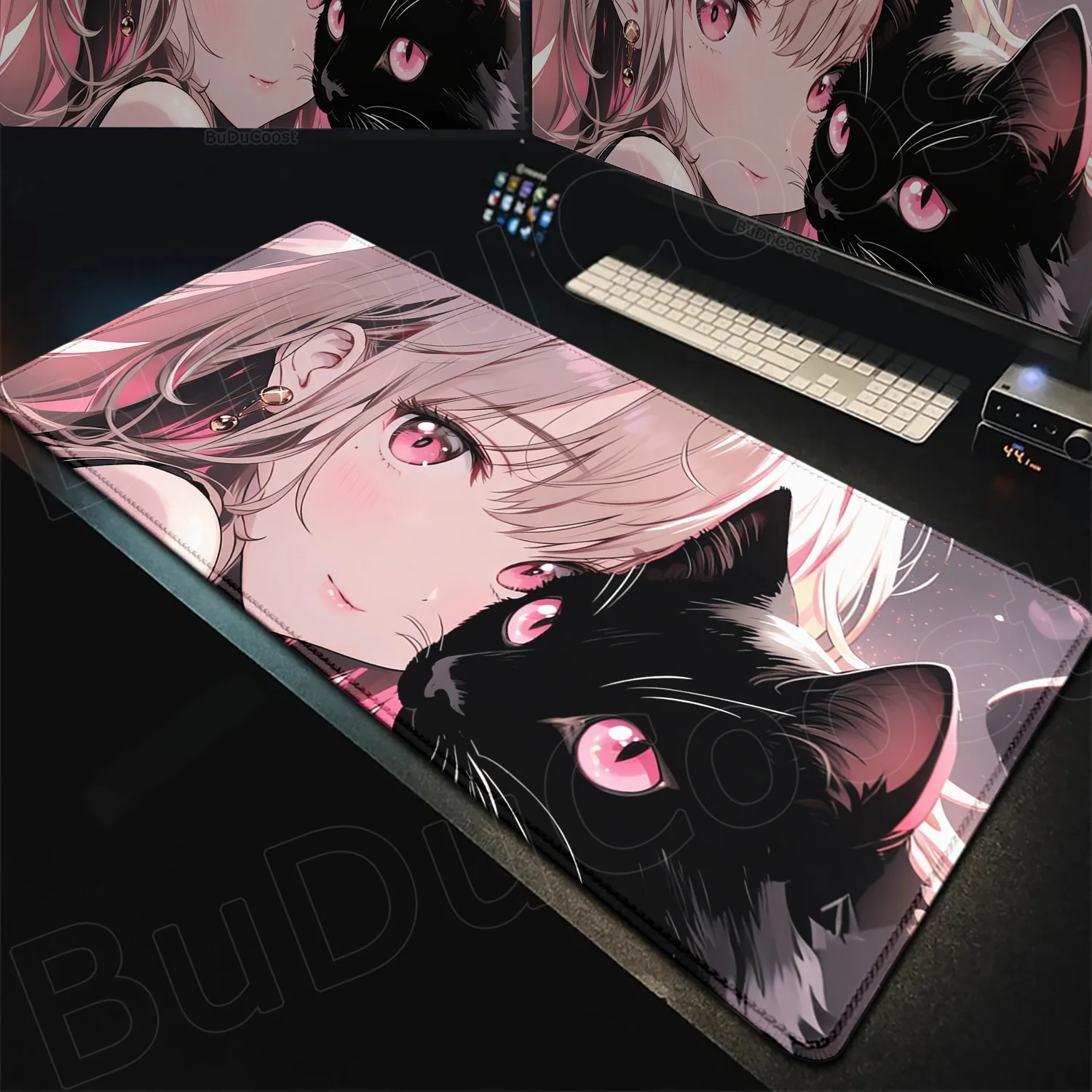 

Black Cat Girl Gamer MousePad ESports Keyboard pad Soft Print Keyboard Pad XXL Rubber Mouse Mat Gaming Non-Slip Desk Mouse Mat
