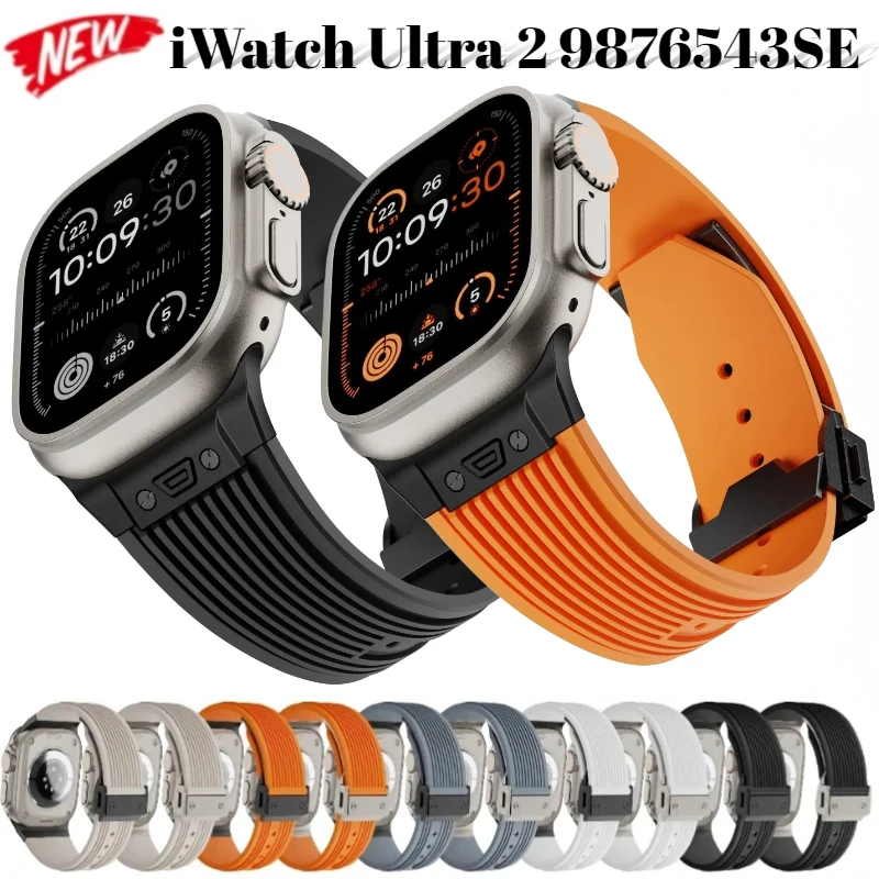 

Band For Apple Watch Ultra 2 49mm 46mm 45mm 44mm 42mm Silicone Strap For iWatch Series 10 9 8 7 6 5 4 SE Men Bussiness Bracelet