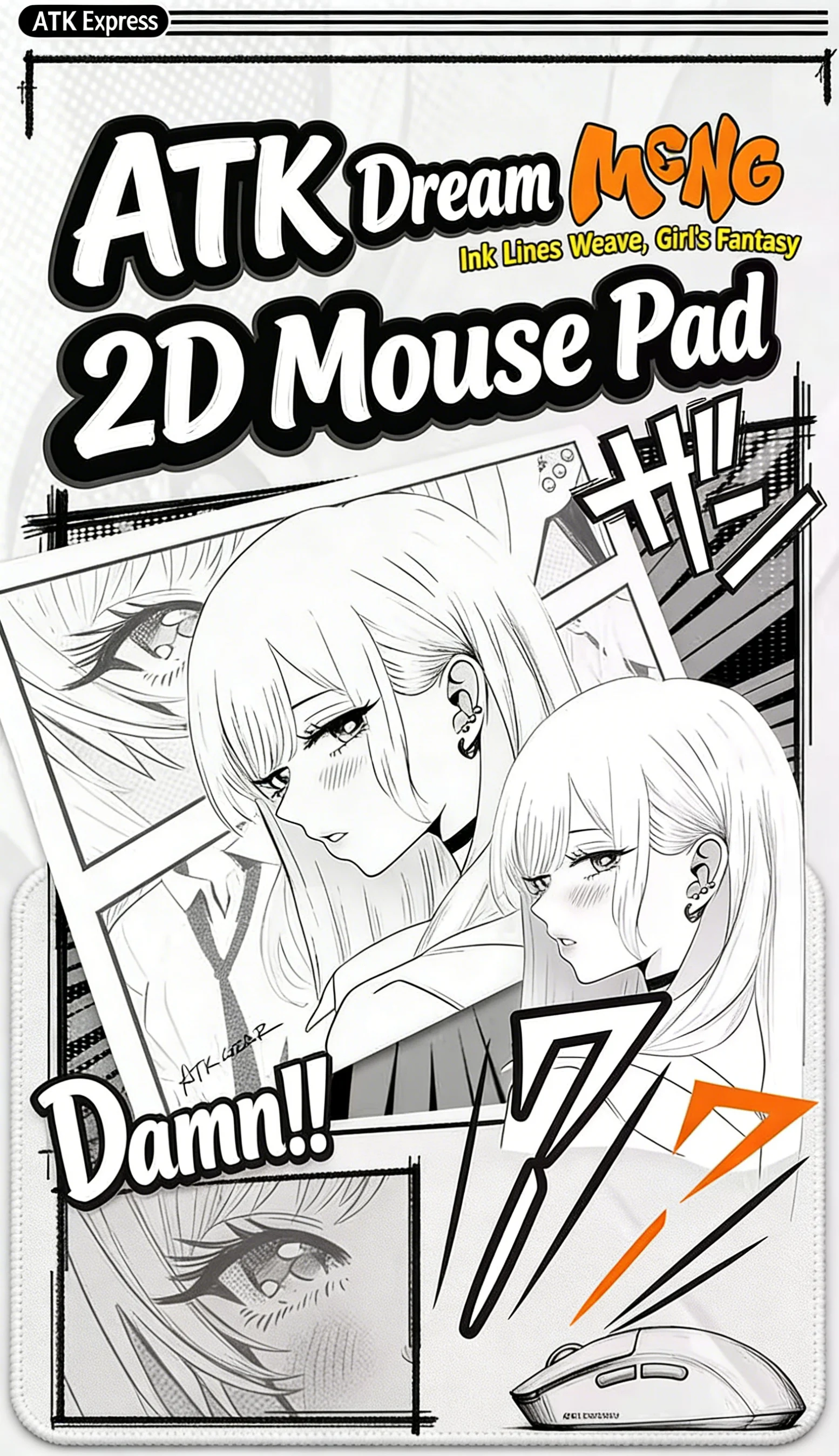 ATK Dream Anime Mouse Pad Non-Slip PU Base Sink-Stitched Edges 490x420x4mm Neutral Balanced Gaming Mat for FPS Valorant Esports