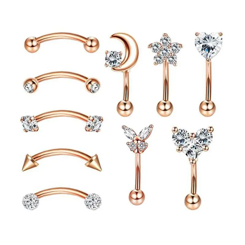 10pcs Stainless steel brow studs earbone studs earrings  piercing accessories and personalized lip studs, invisible brow studs