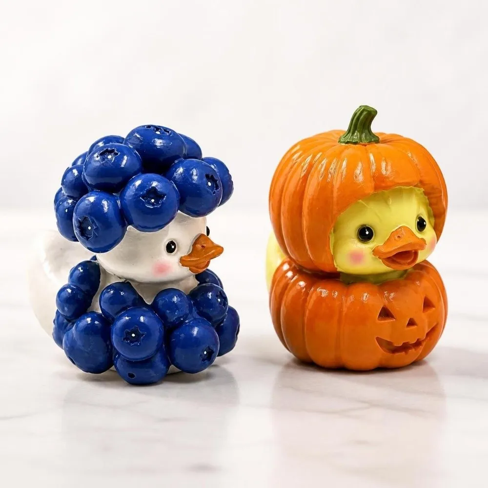 Creative Fruit Duck Figurine Cartoon Hand Painted Blueberry Duck Sculpture Funny Decorative Pumpkin Duck Sculpture Decor
