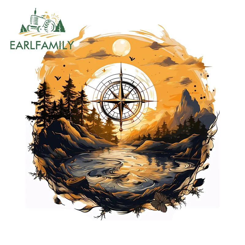 

EARLFAMILY Landscape Compass Decal Creative Vinyl Car Wrap Caravan Racing Decal Graphics Motorcycle Accessories Decoration