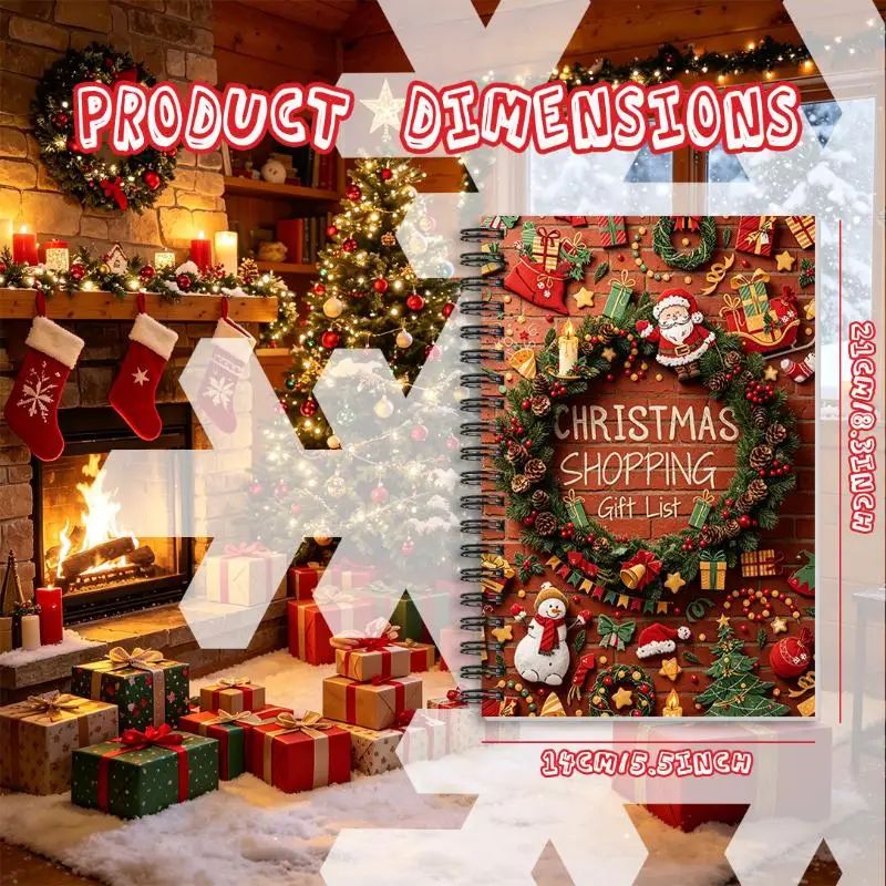 Christmas Spiral Gift Notebook Cute Santa Snowman Patterns Thick Paper for Holiday Planner Journaling Student Office Use