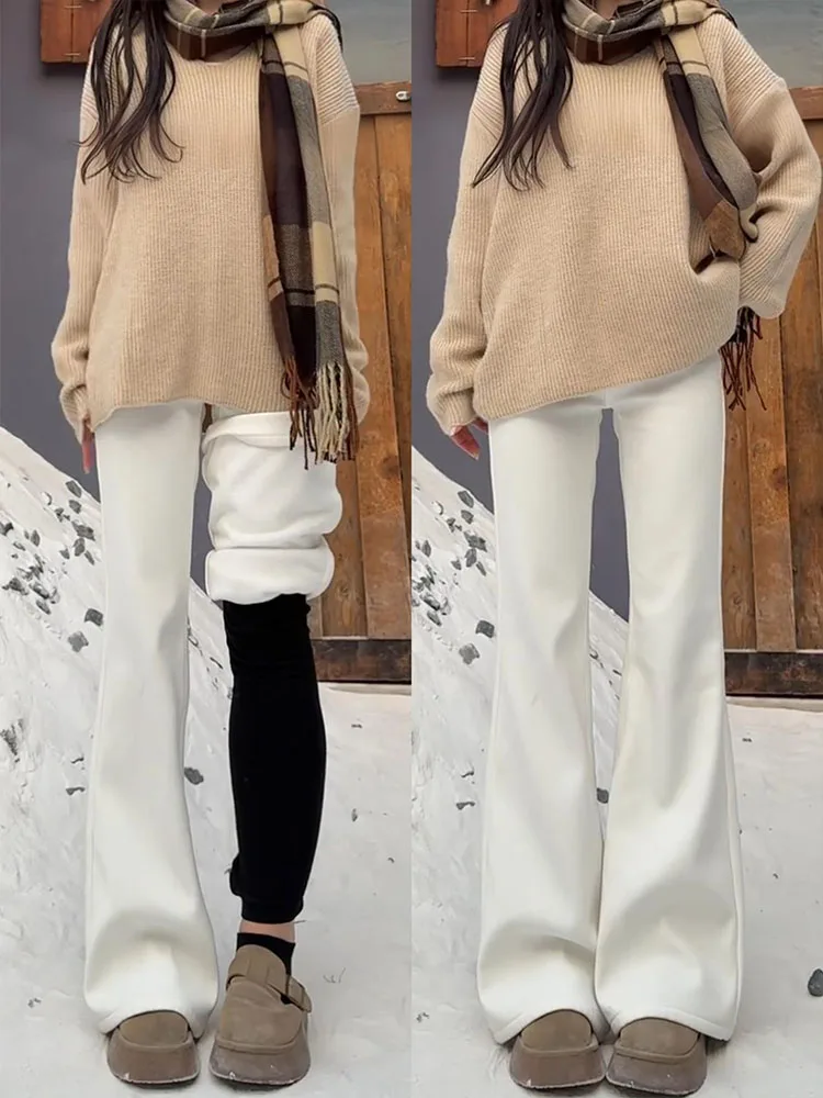 

Брюки-колокольчики с высокой талией Thiened Fce на подкладке, женские зимние джинсы больших размеров, повседневные не одинаковые леггинсы из смеси хлопка