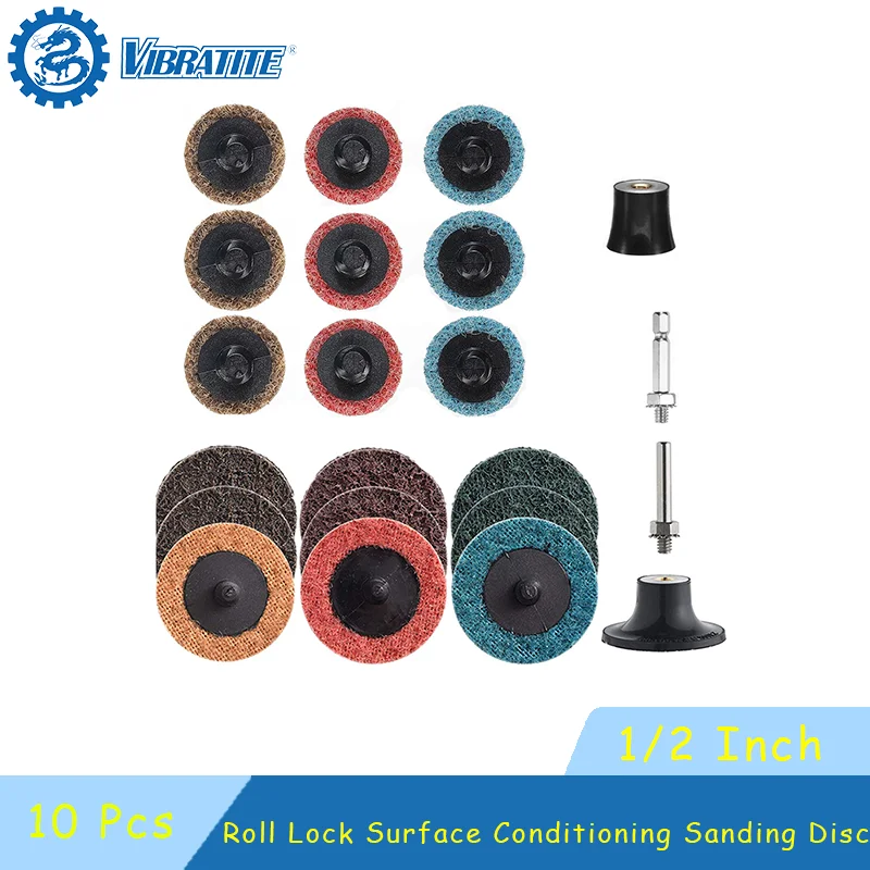 

1/2 Inch Roll Lock Surface Conditioning Sanding Disc 10 Pps with Holder for Surface Conditioning Prep Paint Rust Removal