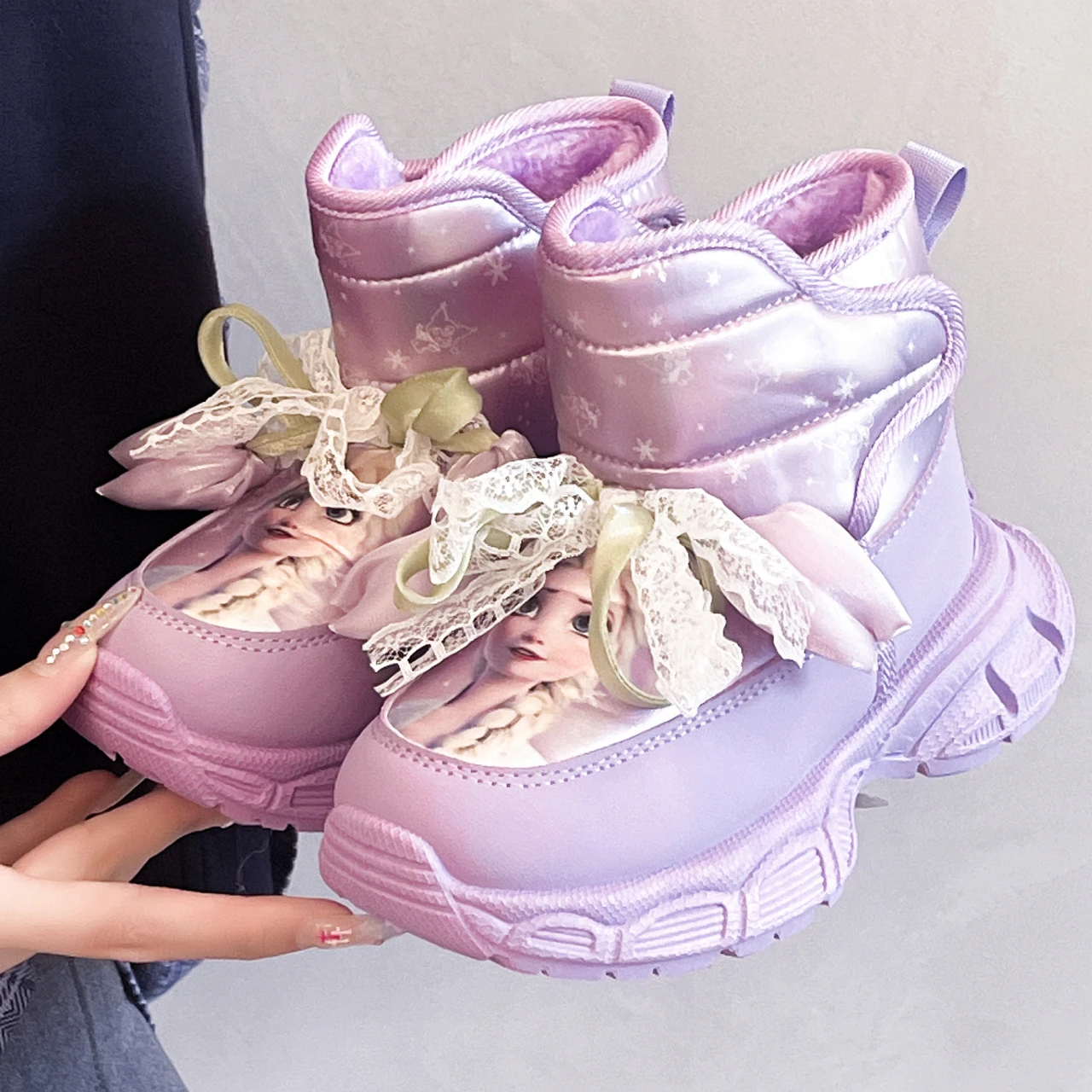 

Princess Elsa Thickened Fleece Snow Boots Winter New Style Children's Short Boots Soft Bottom Warm Cotton Boots for Boys Girls