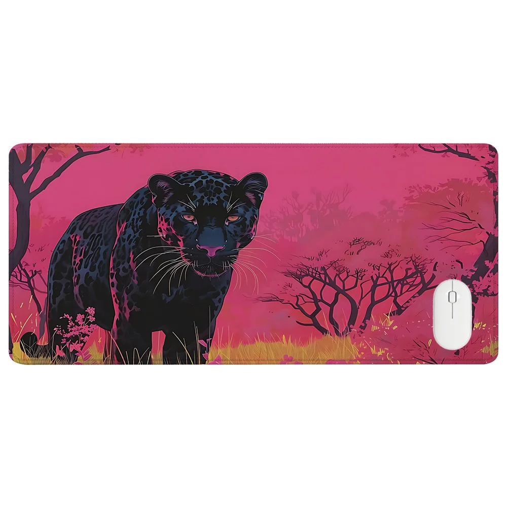 

Black Leopard Desk Mat Panther Pad Puma Topper Africa Mousepad Bengal Laptop Mats Hot Pink Big Cat Play Carpet Surreal Mouse Rug