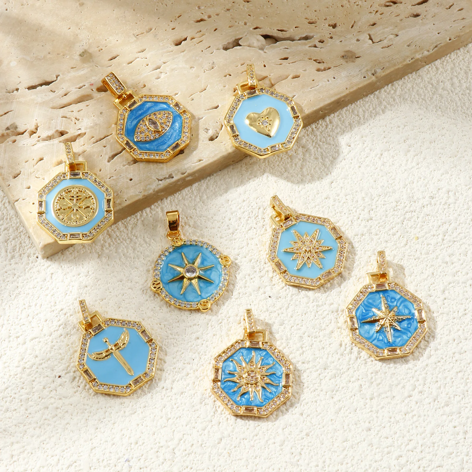 1 Piece Enamel Heart Star Octagon Charms Micro Pave Clear Cubic Zirconia Brass 18K Gold Plated Pendants For DIY Necklace Making