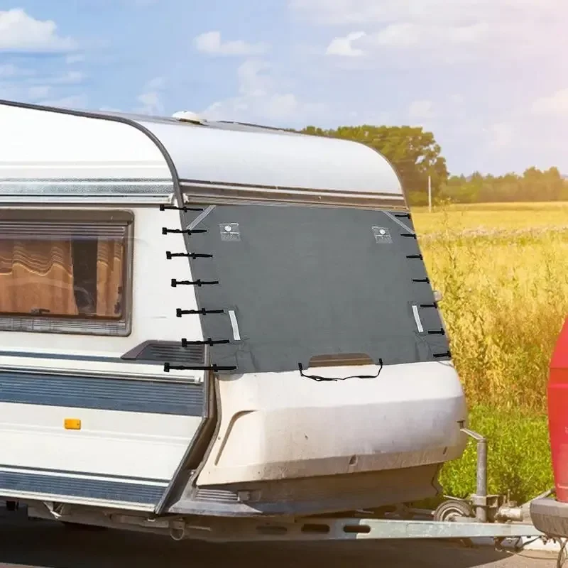 Universal Waterproof Oxford RV Caravan Front Towing Cover Protector Dustproof With Reflective Strip Camper Trailer 2 LED light