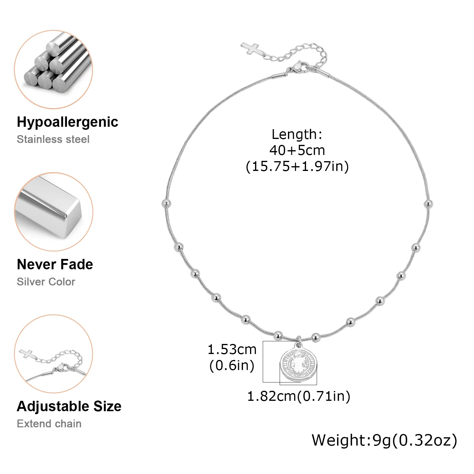 Vnox Catholic Charm Saint Benedict Pendant Necklace Stainless Steel Snake Chain Collar Lightweight Jewelry - Image 5