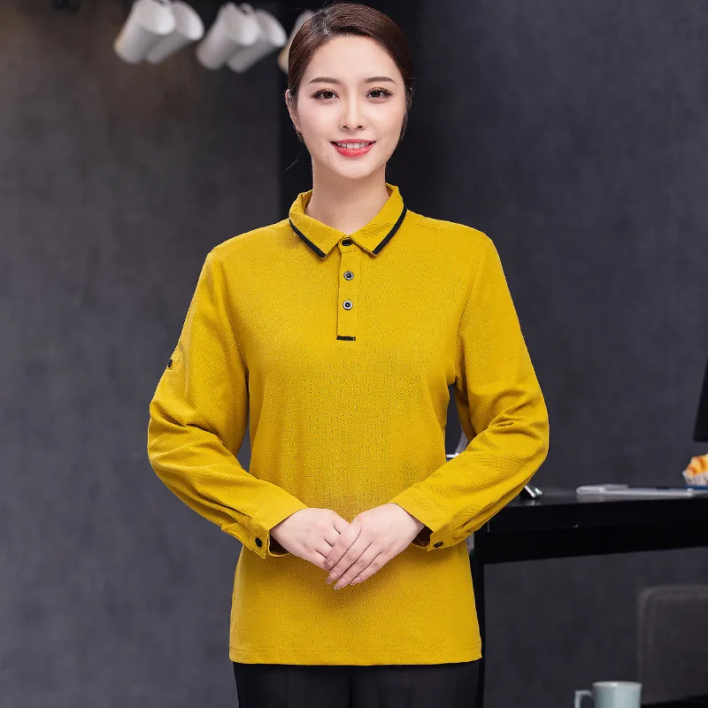 Seragam Kerja Pelayan Hotel Katering Kaus Katun Lengan Panjang Restoran Barat Teh Susu Hot Pot Restoran BBQ Ruang Depan Kerja U