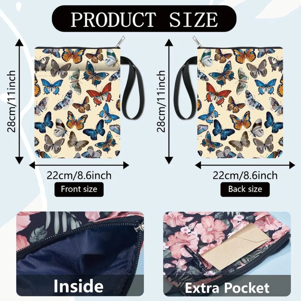 Butterfly Book Sleeve Book Protector Book Covers for Paperbacks Washable Fabric Cloth Book Cover with Zipper and Extra Sleeve
