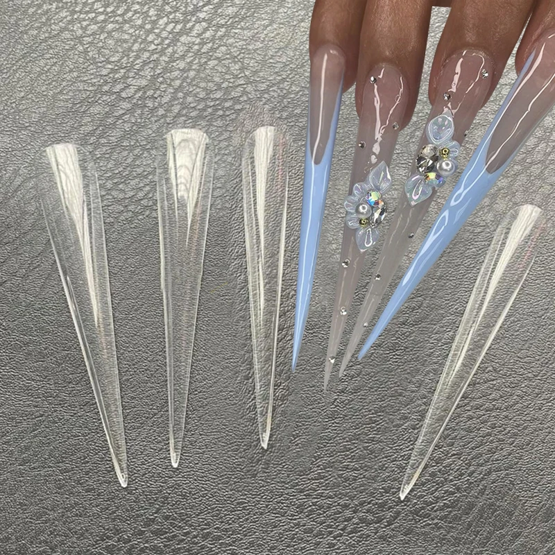 120pcs 5XL Stiletto Long Acrylic Nail Tips Full Cover Nails Artificial Acrylic False Nail Tips Clear Press On Manicure Tool