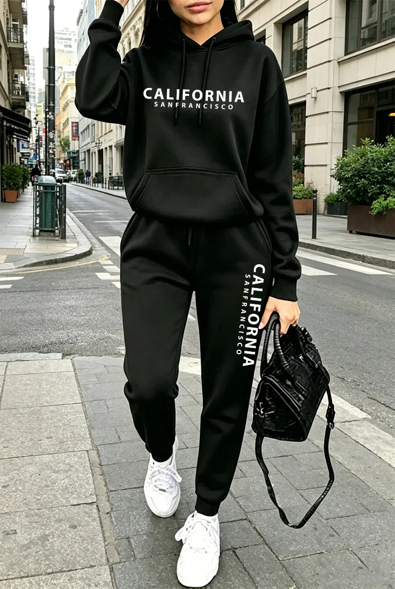 Women's Tracksuit Printing Casual Hooded Sweatshirts Outdoors Sports Jogging Clothing Autumn Winter Quality Fashion Sportswear