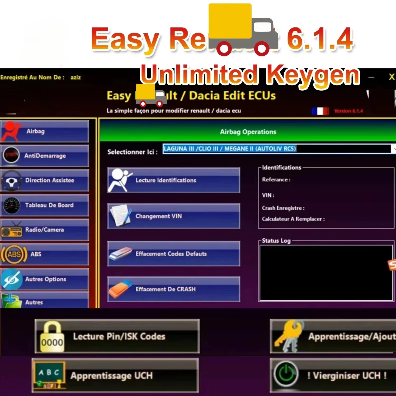 برنامج سهل Renault 6.14 لمبرمج Renault ECU وسادة هوائية شفافة ومفاتيح بطاقة UCH Cleaner WORK مع OBDLink Renolink #3
