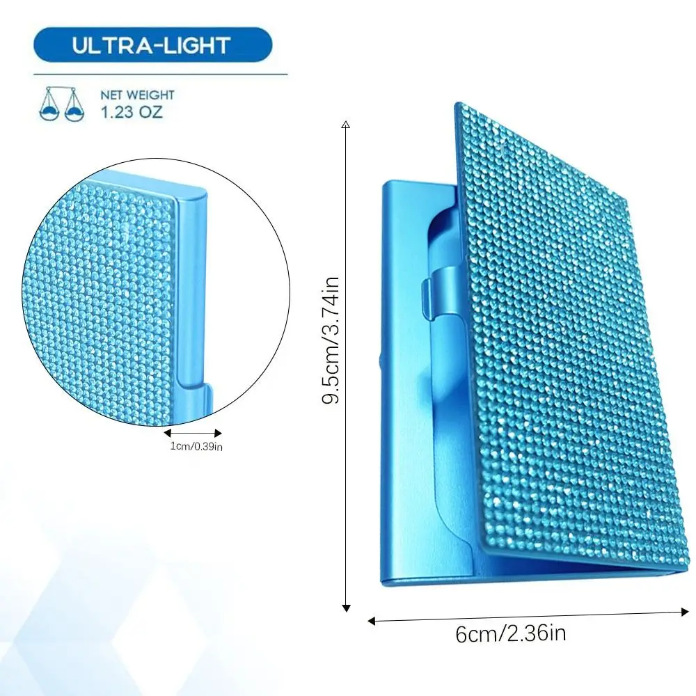 Aço inoxidável titular do cartão de crédito, prata Slim Design, diamante, cartão caso