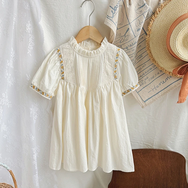 Wholesale Retail New Baby 2024 Summer Girls Cotton Lace Dress Princess Dresses Cute Fashion Kids Dress 2-7T Casual Girls Clothes