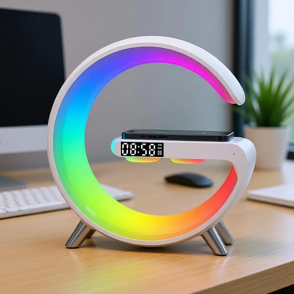 

Многофункциональный беспроводной ночник 4-в-1 с музыкальным ритмом, будильником, Bluetooth-колонкой и управлением через приложение, G-образная лампа для спальни