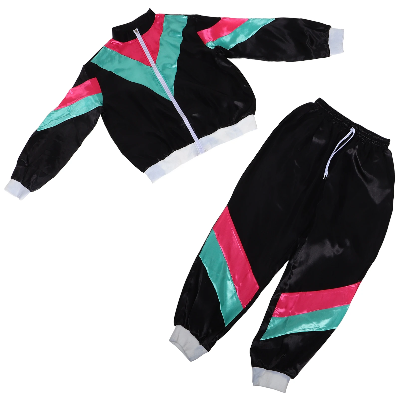 

Disco Costume Kids Boys Girls Dance Wear Hiphop Style Performance Retro Track Suit Sparkle Pants Halloween Neon Child