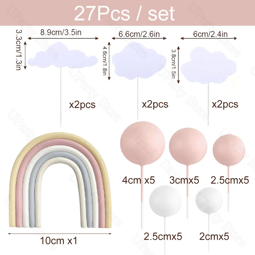 1 Set Kugeln, Regenbogen-Kuchenaufsätze, weiße Wolke, Beige, Regenbogen, rosa, nackte Kuchenbälle für Babyparty, Geburtstag, Kuchendekorationen, Gastgeschenke