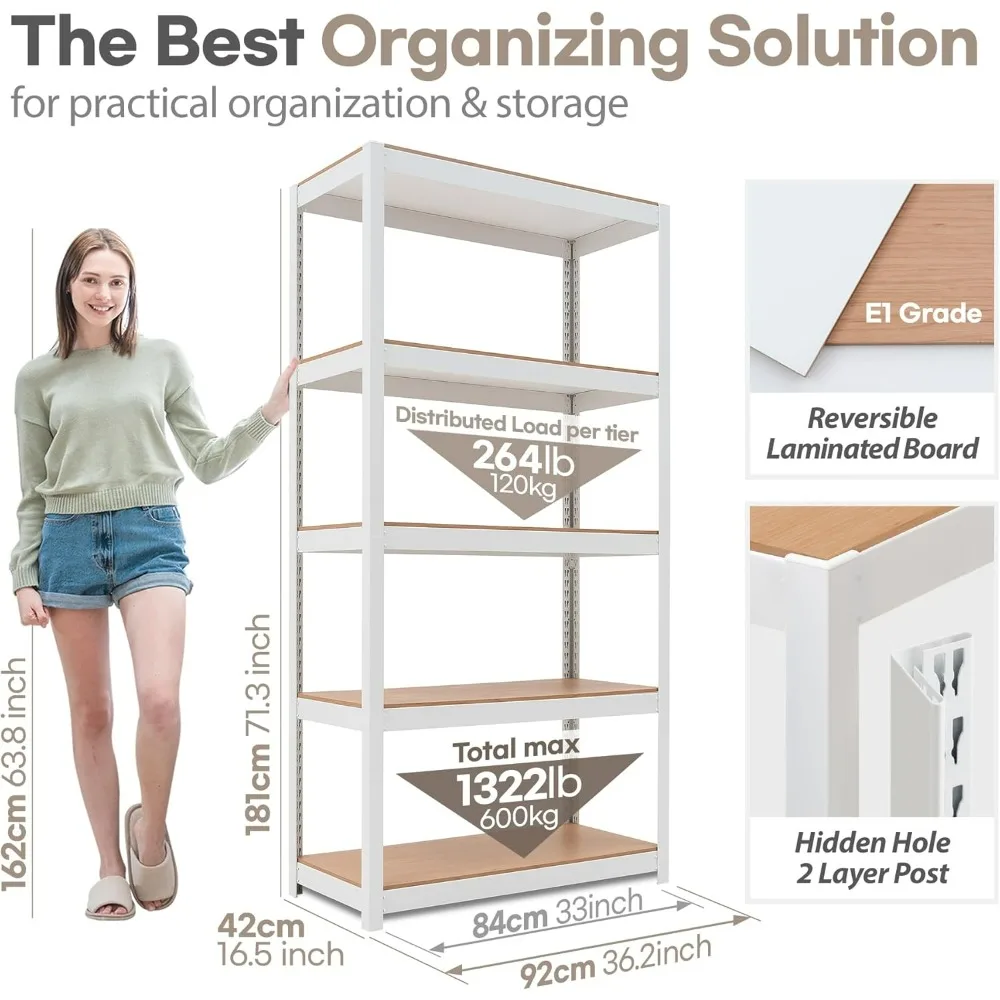 5-Tier Laminated Boltless Metal Shelving Unit Adjustable Storage Utility Rack Heavy Duty Shelves Organization Multipurpose Shelf