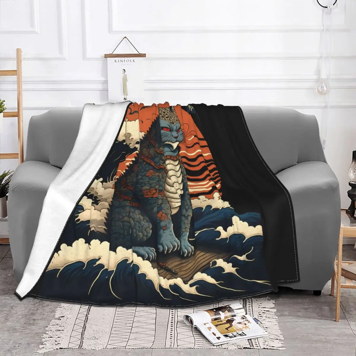 Funny Yokai Blanket Catzilla Cat Fleece Summer Cute Thin Throw Blankets For home Plush Thin Quilt