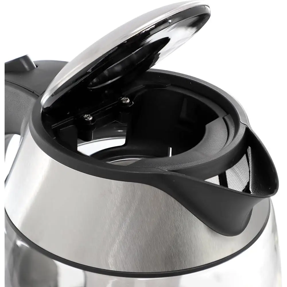 غلاية مياه كهربائية غلاية شاي زجاجية 1.8L لاسلكية أوتوماتيكية إيقاف الغليان حماية جافة مقبض لمس رائع صنبور أقل بالتنقيط