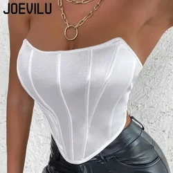 Satin Elastic Corset Women Sexy Off Shoulder Backless Corp Top Arc-Shape Y2k Sleeveless Fish Bone Tank Tops Push Up Bustier Tube